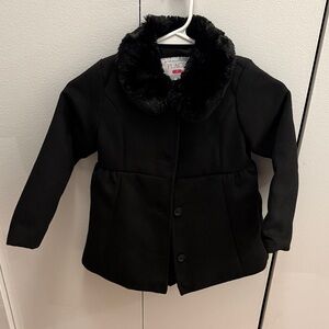 The Children's Place Black Pea Coat with Faux Fur Collar